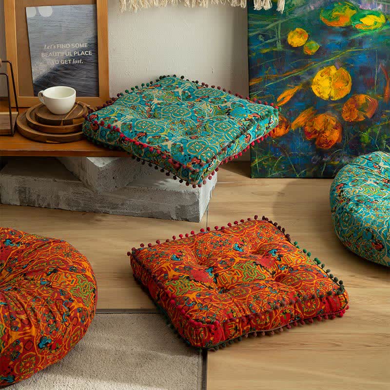 Ownkoti Bohemian Chair Pad Floor Cushion | Soft Cotton Seat Pillow | Comfortable Floor & Chair Cushion for Home and Office