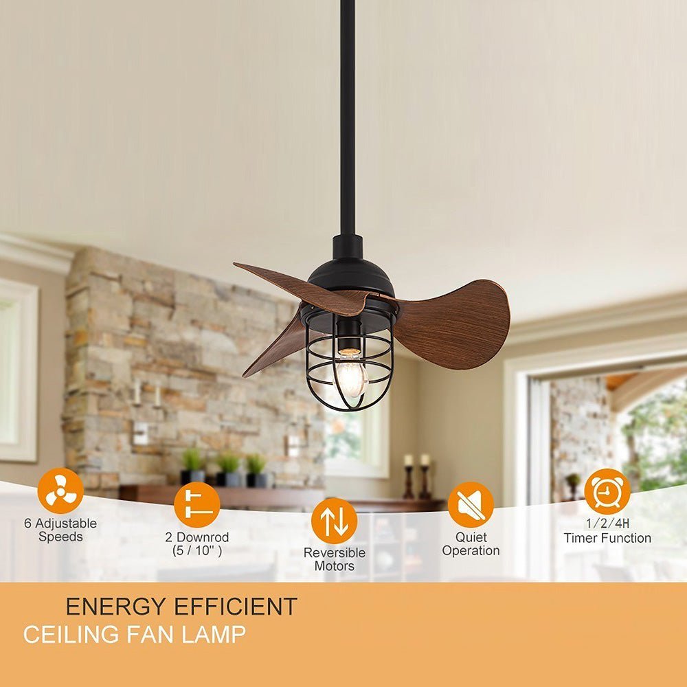 Cute Contemporary Ceiling Fan with Light Dark Walnut | E27/E26 LED Compatible | Remote Control | 8–18 m² Room Size
