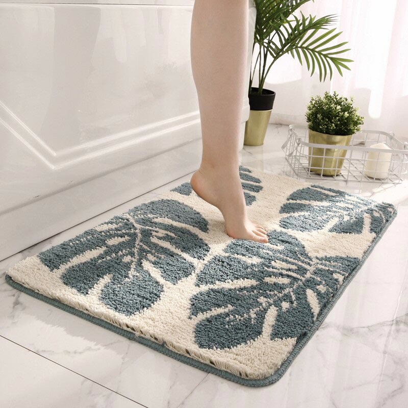 Leaves Print Anti-Slip Bathroom Rug | Soft Plush Microfiber Floor Mat for Bathroom, Kitchen & Entryway | Non-Slip Polyester Rug