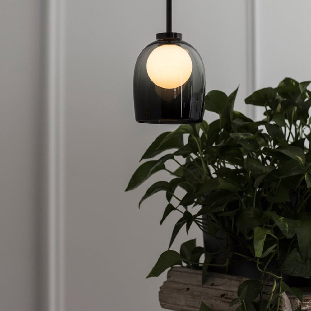 Modern Glass Ball Pendant Lamp Chandelier | G9 Socket Ceiling Light | Metal Frame | Clear Smoke Glass | 18cm