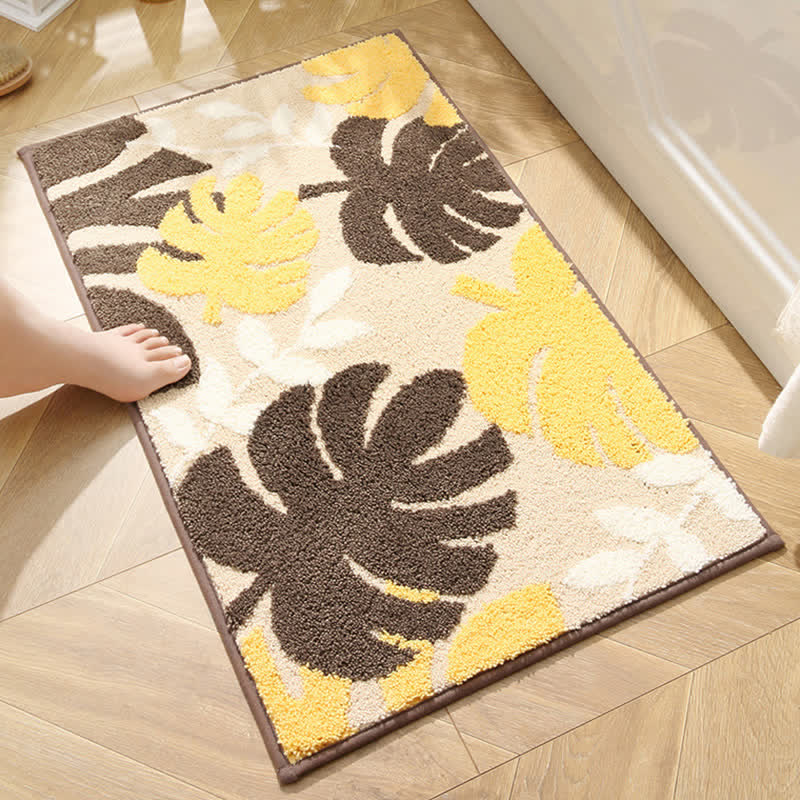 Palm Leaf Non-Slip Entryway Rug | Soft Absorbent Bath Mat for Bathroom, Kitchen & Home | Polyester Floor Rug 40x65 / 50x80cm