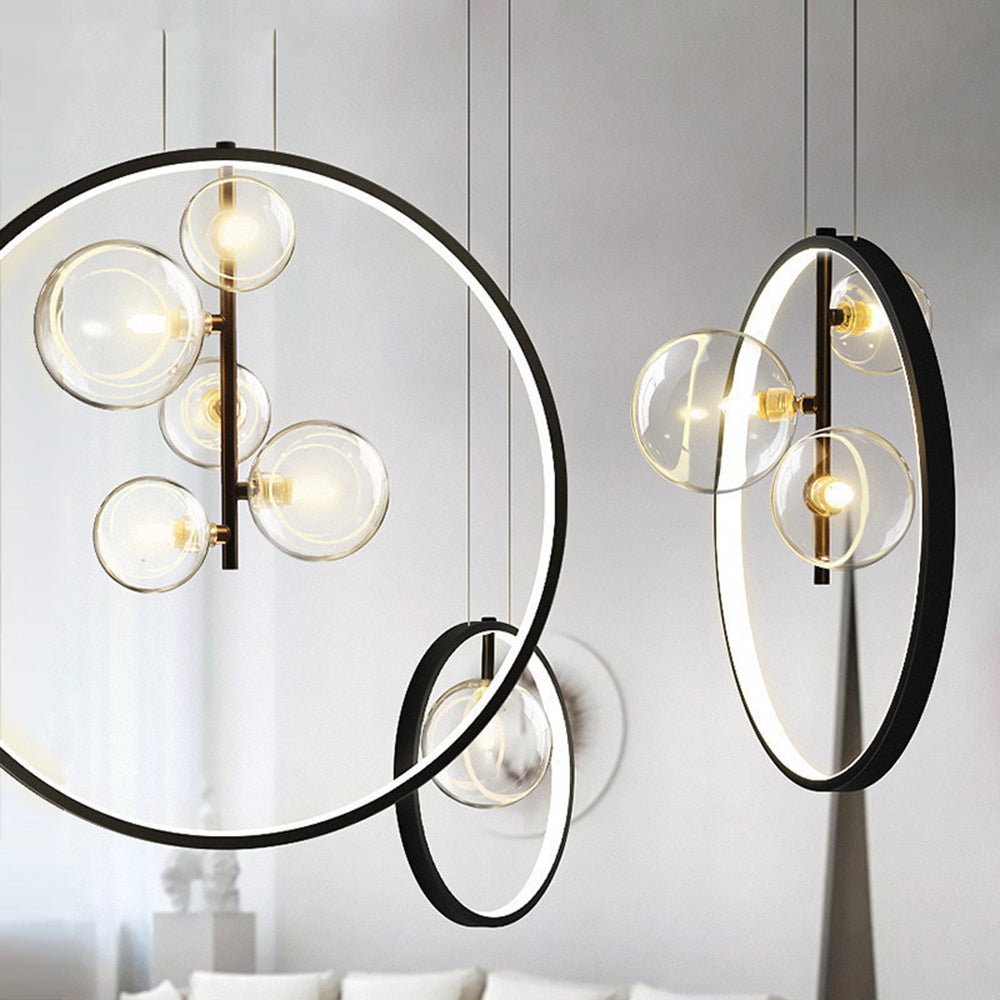Nordic Bubble Glass Pendant Lamp with Ring Modern Hanging Light | Metal Acrylic Design | G9 LED Strip Compatible | Warm White Indoor Lighting