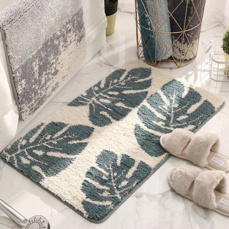 Leaves Print Anti-Slip Bathroom Rug | Soft Plush Microfiber Floor Mat for Bathroom, Kitchen & Entryway | Non-Slip Polyester Rug