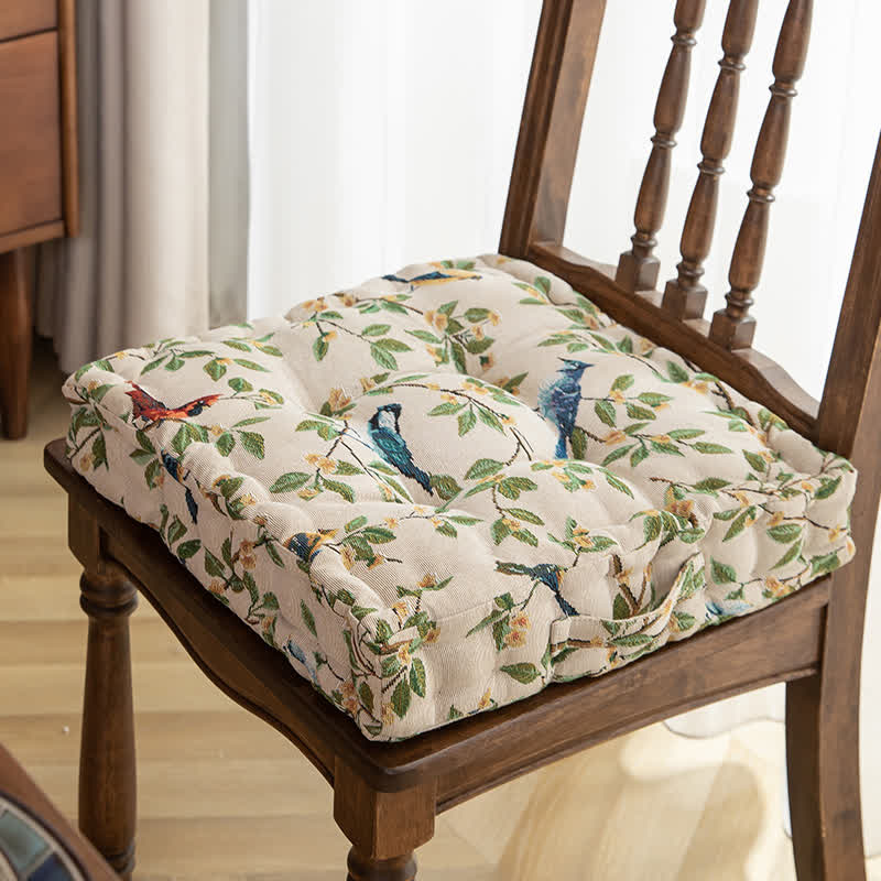 Ownkoti Bird Leaf Jacquard Chair Pad Floor Cushion | Thick Bohemian Seat Pillow with Handle | Soft Floor & Chair Cushion for Home and Office