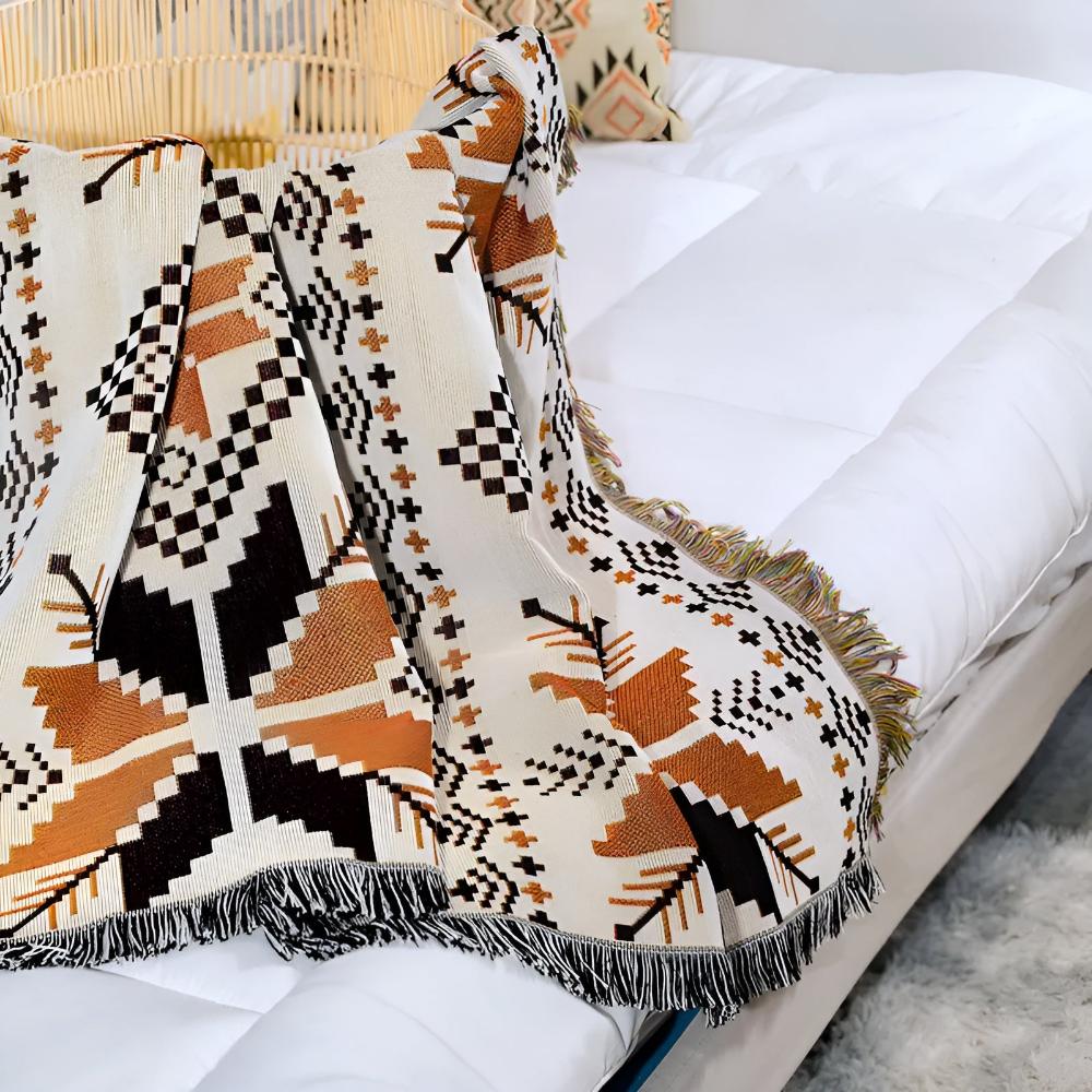 Boho Picnic Blanket Moroccan Pattern | Water-Repellent Microfiber-Cotton Blend | Outdoor Beach Camping Throw | Soft & Durable