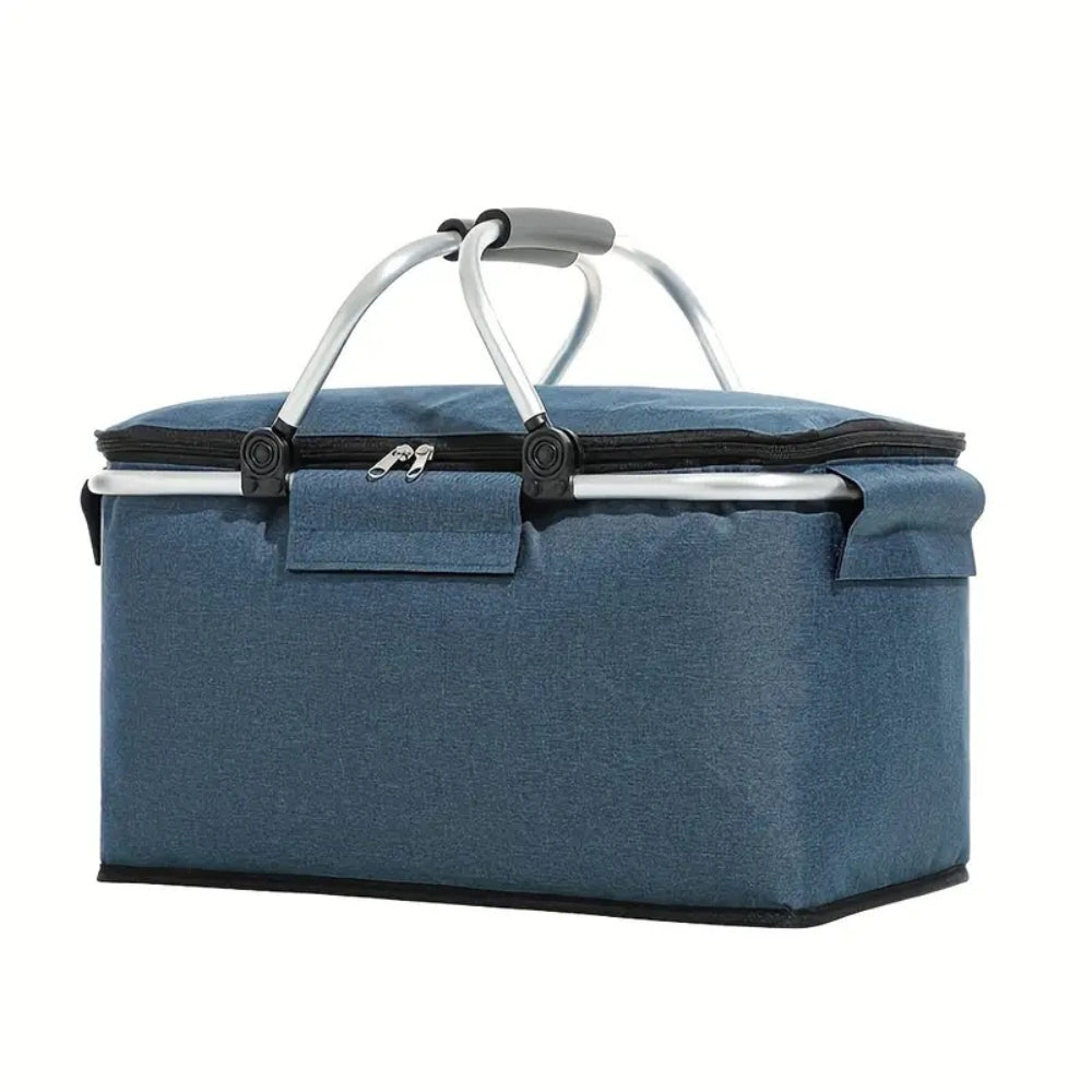 Collapsible Picnic Basket 18L Insulated | Leak-Proof Waterproof Oxford Fabric | Aluminum Frame | Foldable for Travel Shopping