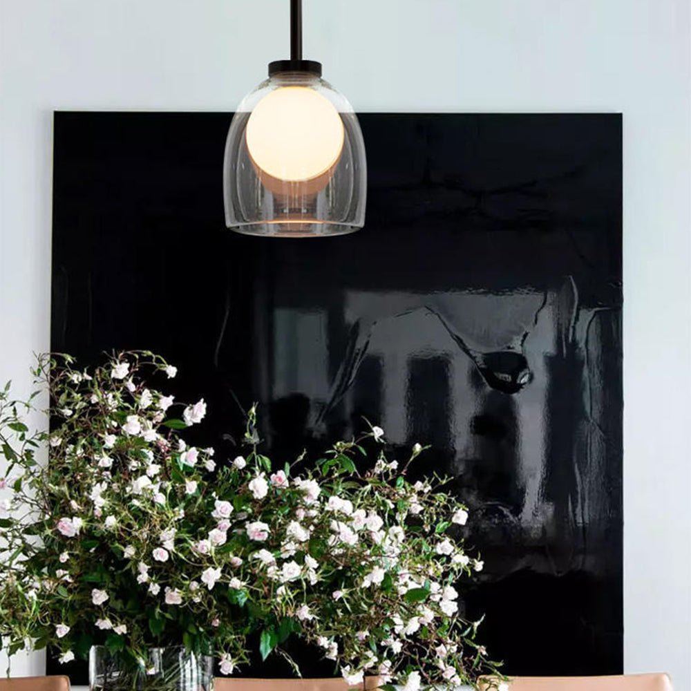 Modern Glass Ball Pendant Lamp Chandelier | G9 Socket Ceiling Light | Metal Frame | Clear Smoke Glass | 18cm