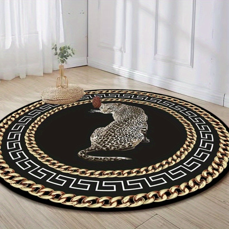 LunaWeave | Round Leopard-Design Rug | Luxurious Animal Print Rug – Stylish, Non-Slip & Easy to Care For