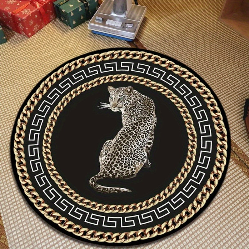 LunaWeave | Round Leopard-Design Rug | Luxurious Animal Print Rug – Stylish, Non-Slip & Easy to Care For