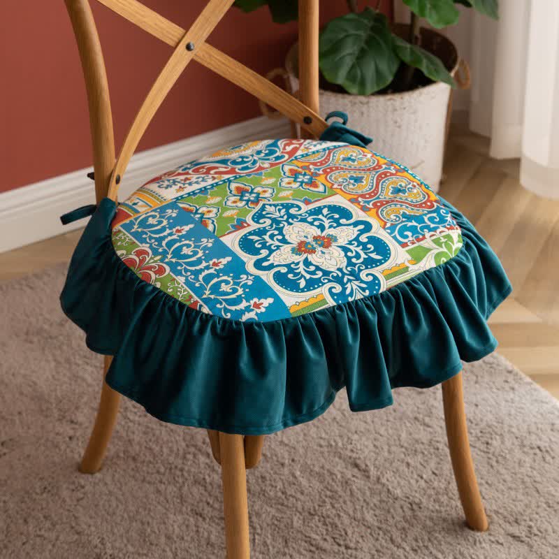 Ownkoti Morocco Style Chair Pad Floor Cushion | Soft Cotton Seat Pillow with Ruffle | Comfortable Floor & Chair Cushion for Home and Office
