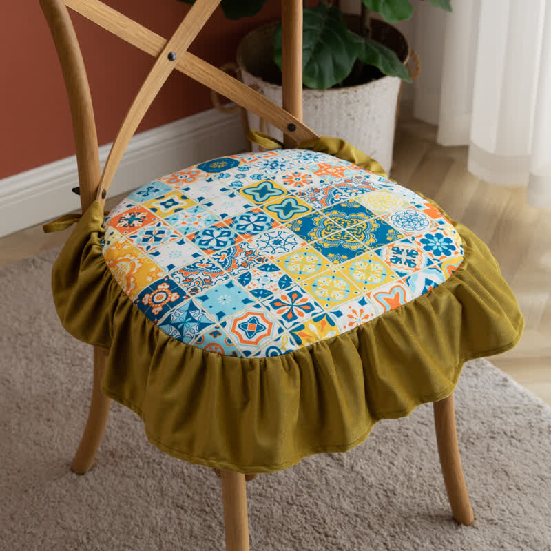 Ownkoti Morocco Style Chair Pad Floor Cushion | Soft Cotton Seat Pillow with Ruffle | Comfortable Floor & Chair Cushion for Home and Office