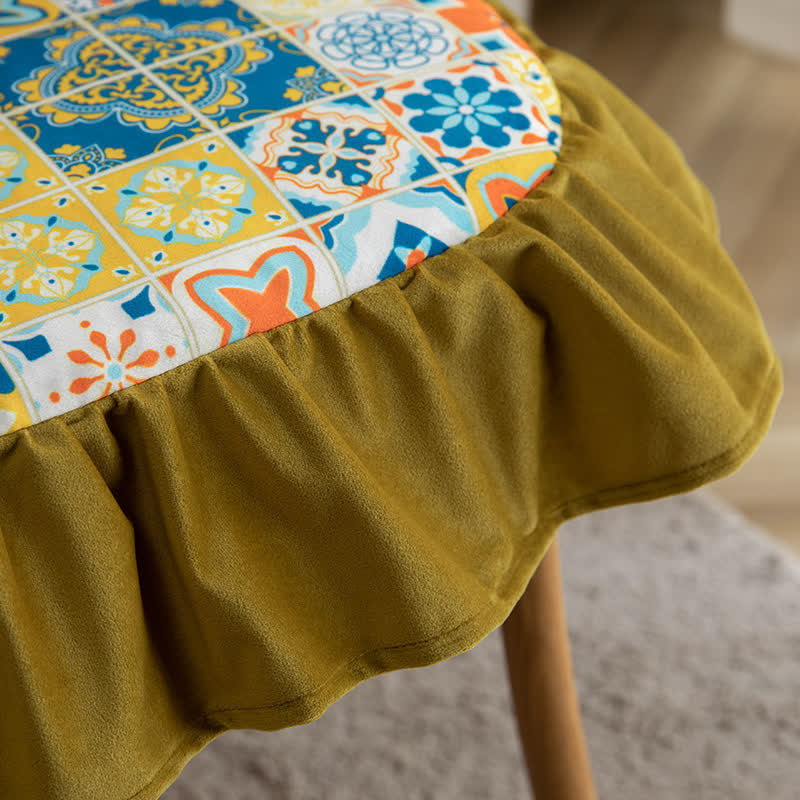 Ownkoti Morocco Style Chair Pad Floor Cushion | Soft Cotton Seat Pillow with Ruffle | Comfortable Floor & Chair Cushion for Home and Office