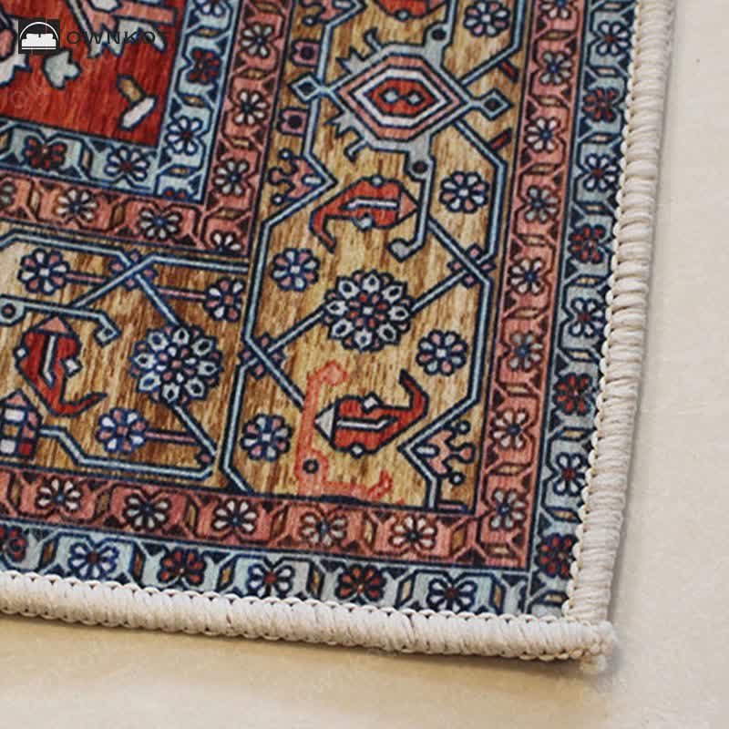 Ethnic Exotic Decorative Floor Mat | Non-Slip Rectangular Area Rug | Soft Washable Polyester Carpet | Bohemian Home Décor Accent