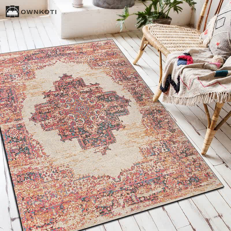 Ethnic Exotic Decorative Floor Mat | Non-Slip Rectangular Area Rug | Soft Washable Polyester Carpet | Bohemian Home Décor Accent