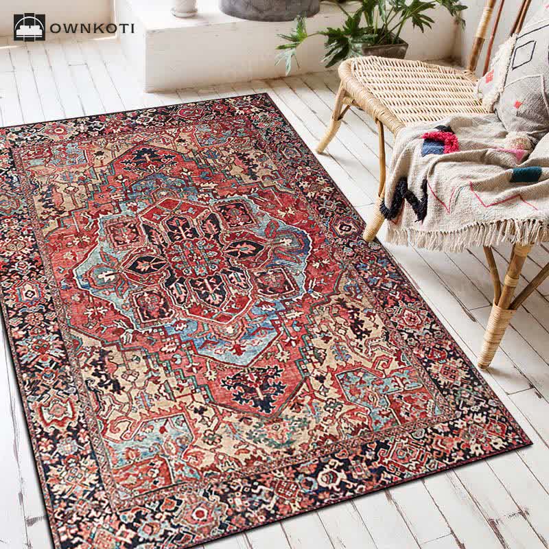 Ethnic Exotic Decorative Floor Mat | Non-Slip Rectangular Area Rug | Soft Washable Polyester Carpet | Bohemian Home Décor Accent