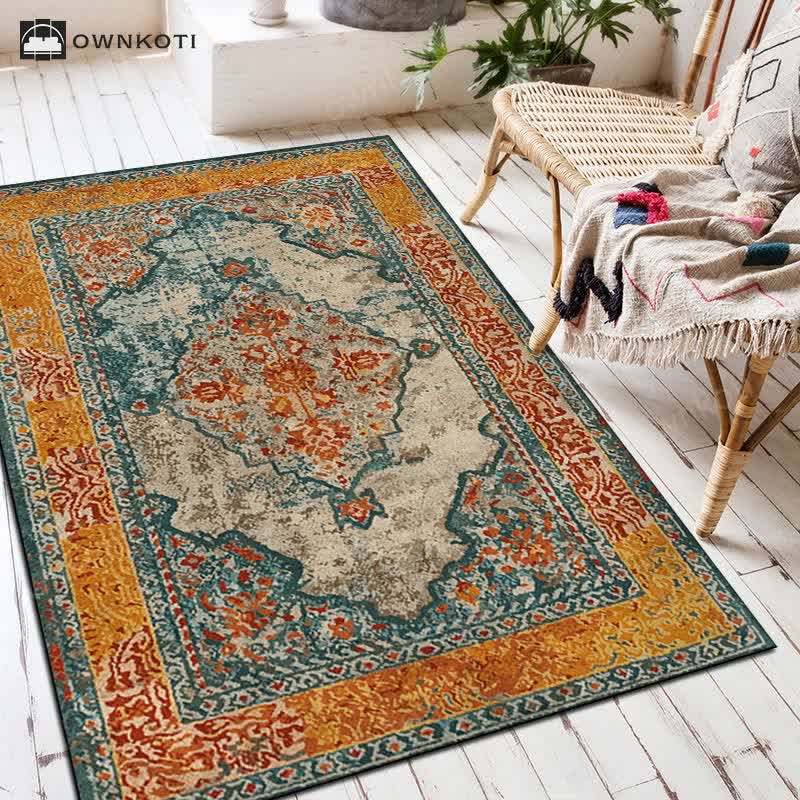 Ethnic Exotic Decorative Floor Mat | Non-Slip Rectangular Area Rug | Soft Washable Polyester Carpet | Bohemian Home Décor Accent