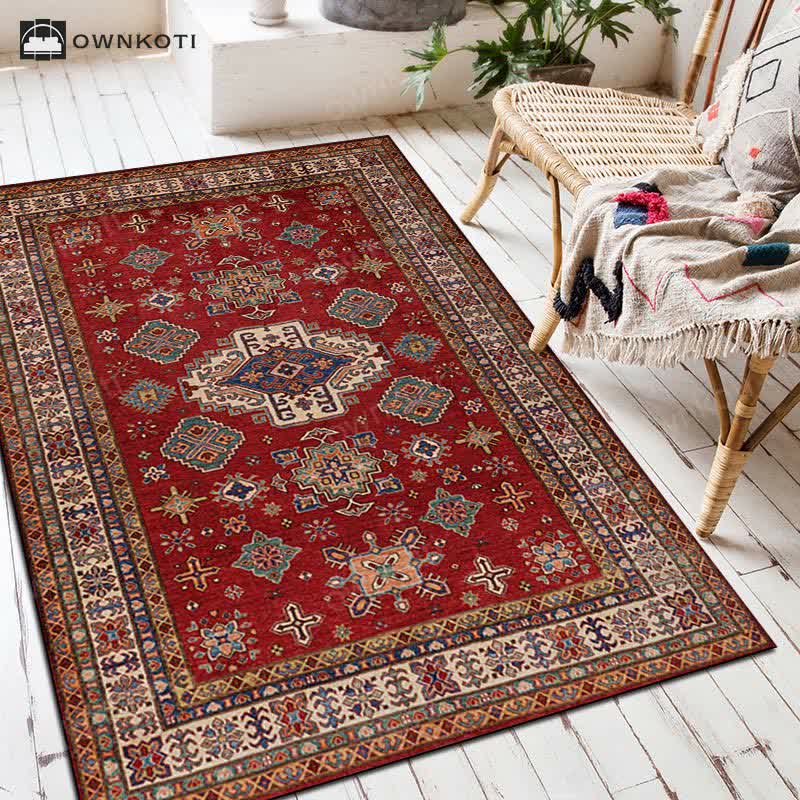 Ethnic Exotic Decorative Floor Mat | Non-Slip Rectangular Area Rug | Soft Washable Polyester Carpet | Bohemian Home Décor Accent