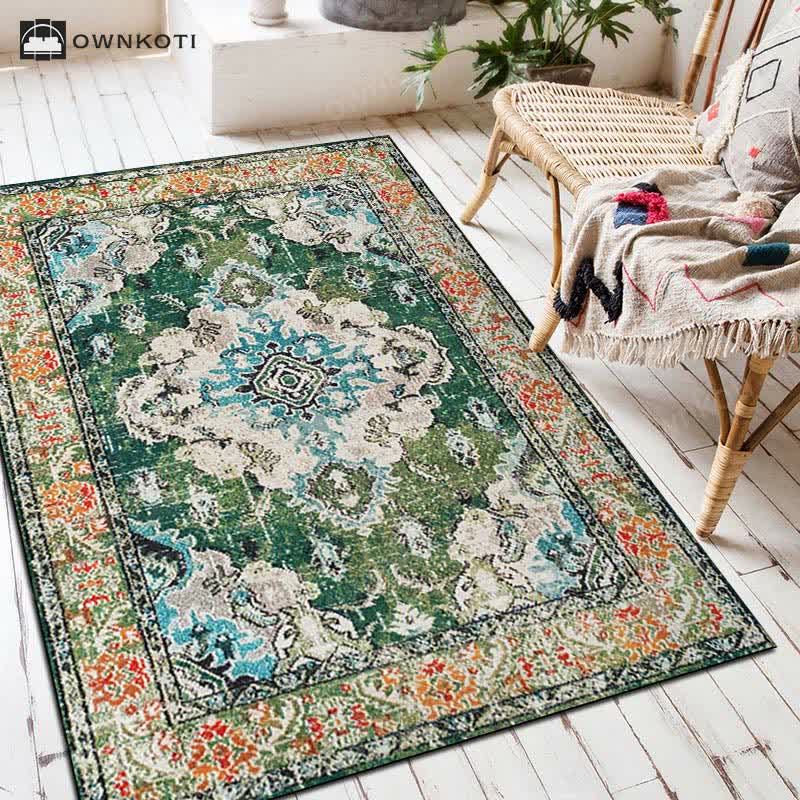 Ethnic Exotic Decorative Floor Mat | Non-Slip Rectangular Area Rug | Soft Washable Polyester Carpet | Bohemian Home Décor Accent