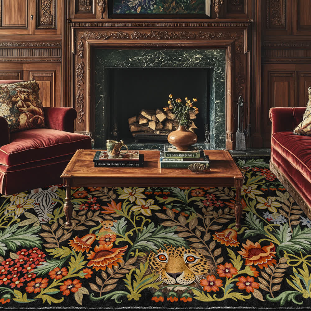 Tropical Jungle Indoor Outdoor Area Rug | Washable Anti-Slip Foldable Floor Carpet | Exotic Botanical Patio Living Room Rug
