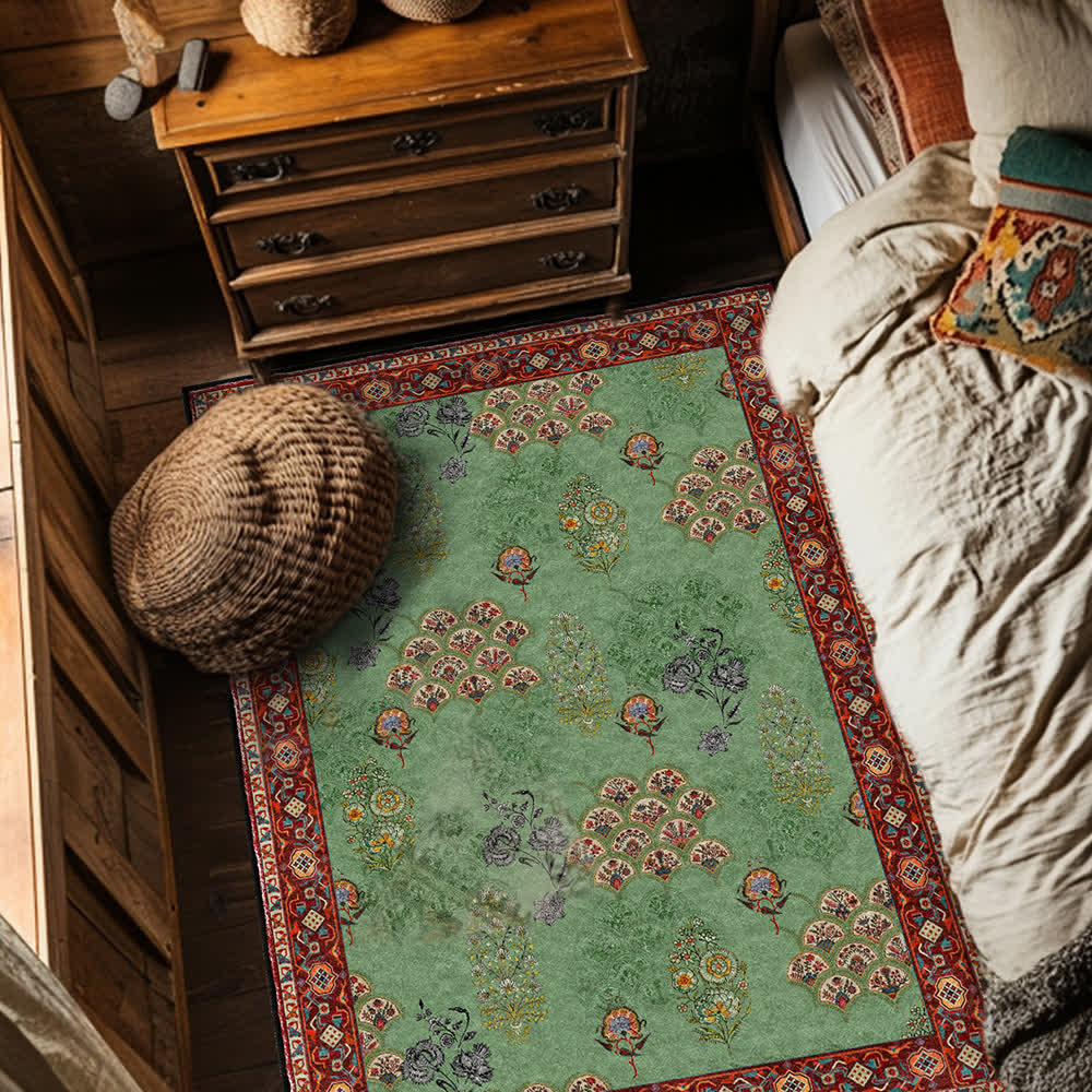 Vintage Floral Washable Anti-Slip Area Rug | Foldable Decorative Carpet for Living Room & Bedroom | Soft Polyester Floor Rug