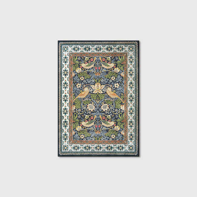 Foldable Floral Bird Area Rug for Living Room & Bedroom | Anti-Slip Washable Carpet | Soft Polyester Indoor & Outdoor Rug