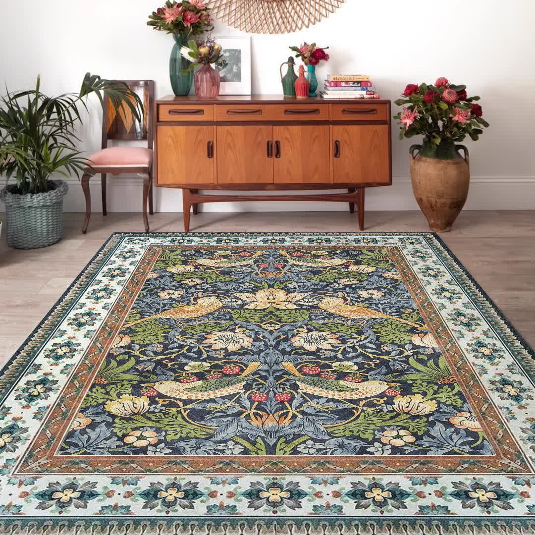 Foldable Floral Bird Area Rug for Living Room & Bedroom | Anti-Slip Washable Carpet | Soft Polyester Indoor & Outdoor Rug