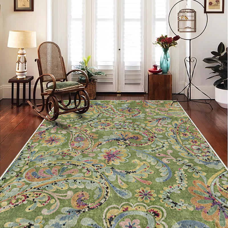 Ethnic Paisley Indoor Outdoor Area Rug | Anti-Slip Washable Foldable Carpet | Durable Polyester Rug for Patio Living Room & Entryway