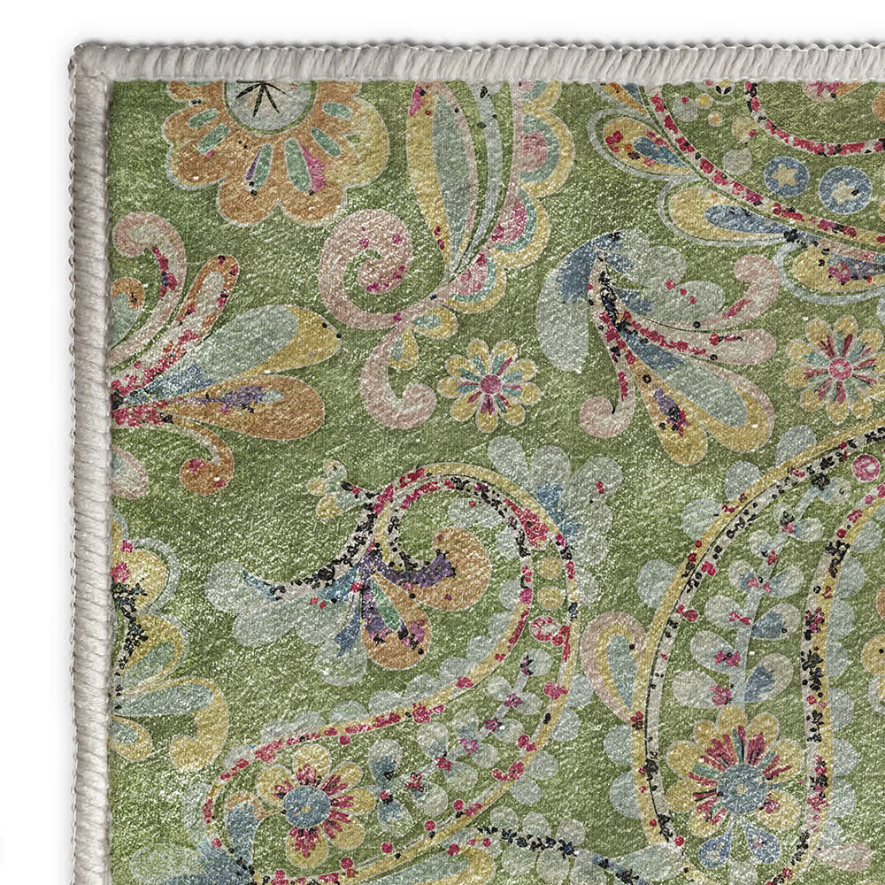 Ethnic Paisley Indoor Outdoor Area Rug | Anti-Slip Washable Foldable Carpet | Durable Polyester Rug for Patio Living Room & Entryway