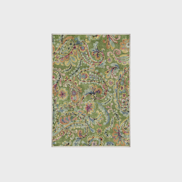 Ethnic Paisley Indoor Outdoor Area Rug | Anti-Slip Washable Foldable Carpet | Durable Polyester Rug for Patio Living Room & Entryway