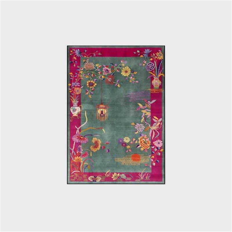 Oriental Floral Anti-Slip Washable Area Rug | Foldable Machine Washable Polyester Floor Carpet | Soft Indoor Living Room Rug