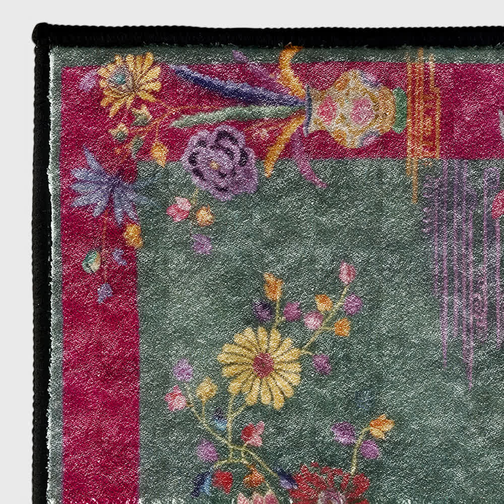 Oriental Floral Anti-Slip Washable Area Rug | Foldable Machine Washable Polyester Floor Carpet | Soft Indoor Living Room Rug
