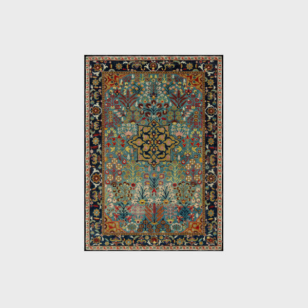 Bohemian Floral Indoor Outdoor Anti-Slip Rug | Washable Foldable Decorative Carpet for Patio, Living Room & Bedroom | Polyester Area Rug