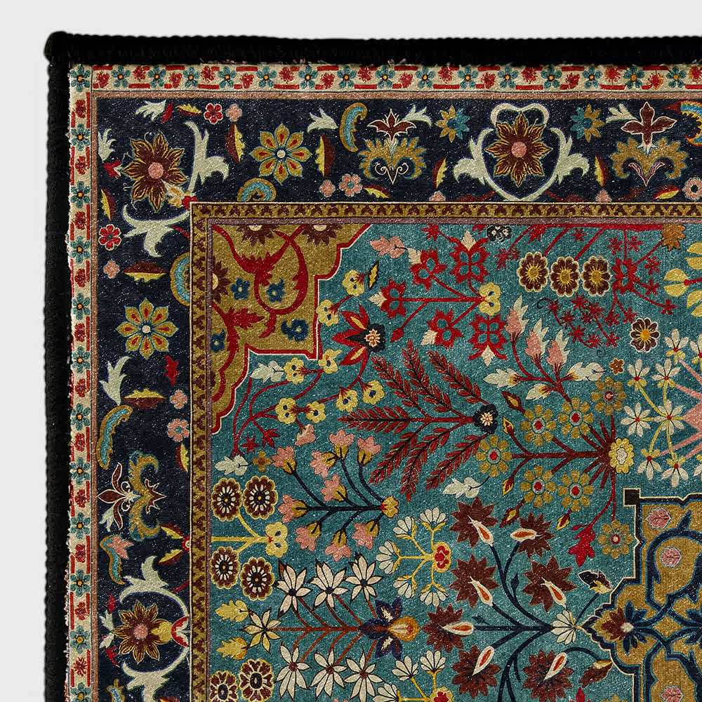 Bohemian Floral Indoor Outdoor Anti-Slip Rug | Washable Foldable Decorative Carpet for Patio, Living Room & Bedroom | Polyester Area Rug