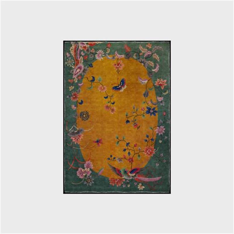 Floral Bird Anti-Slip Foldable Area Rug | Washable Decorative Carpet for Living Room & Bedroom | Soft Polyester Floor Rug