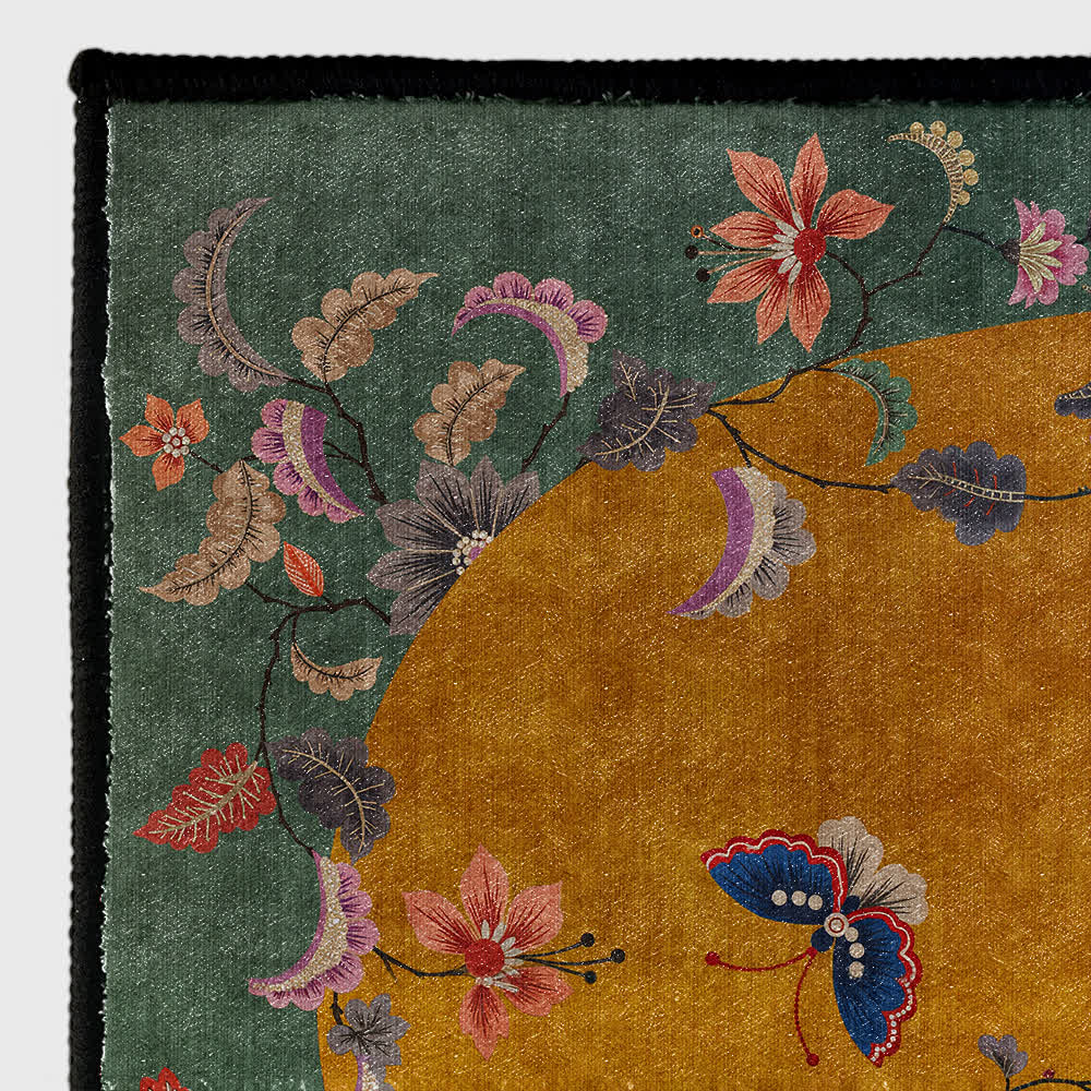 Floral Bird Anti-Slip Foldable Area Rug | Washable Decorative Carpet for Living Room & Bedroom | Soft Polyester Floor Rug