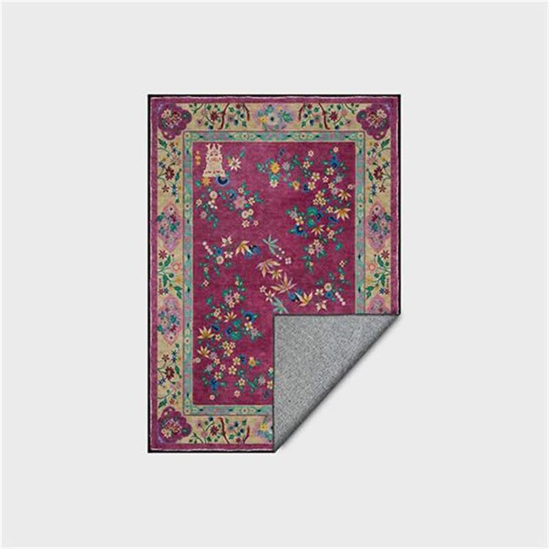Retro Floral Indoor Outdoor Area Rug | Versatile Polyester Floor Carpet for Living Room, Balcony & Patio | Washable Decorative Rug