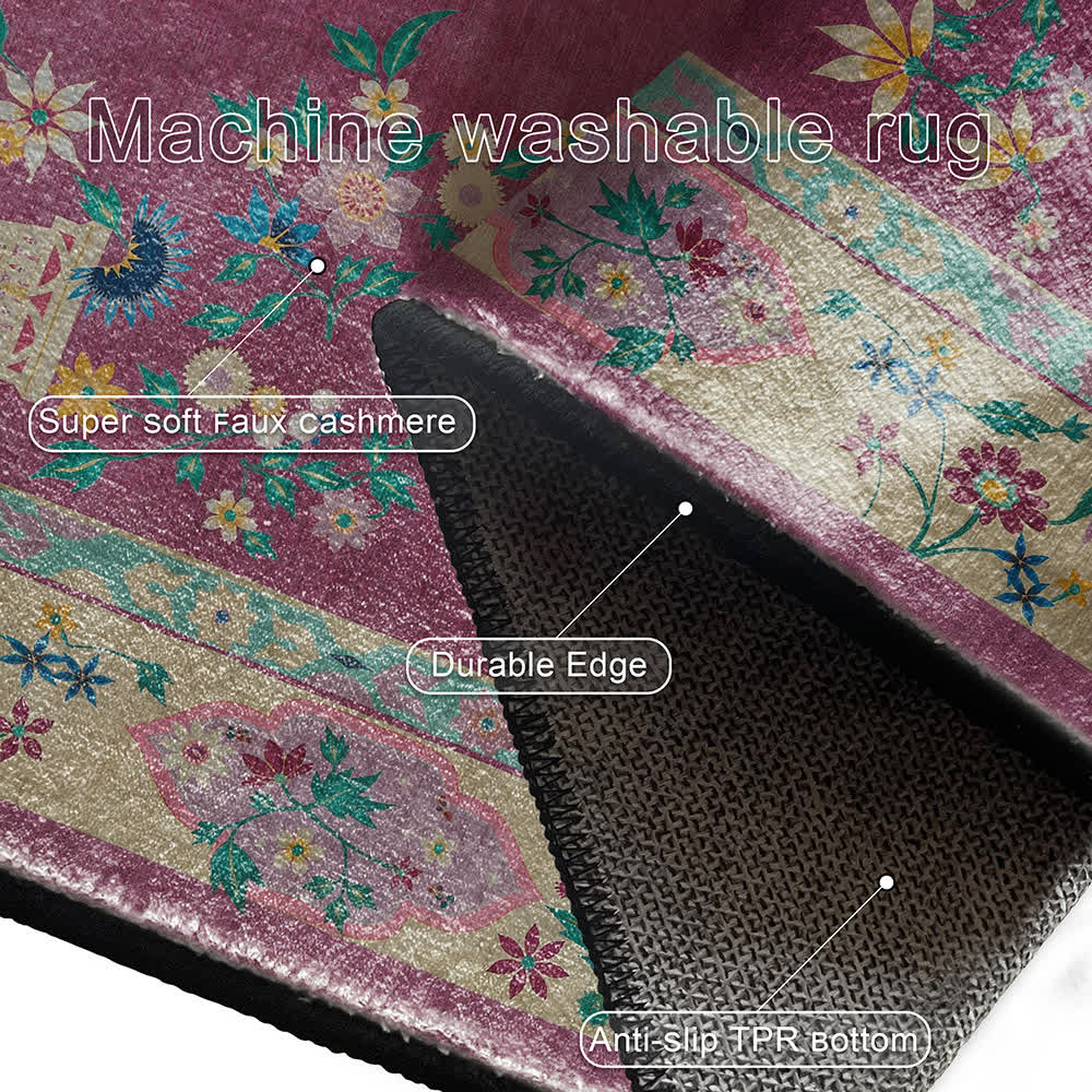 Retro Floral Indoor Outdoor Area Rug | Versatile Polyester Floor Carpet for Living Room, Balcony & Patio | Washable Decorative Rug