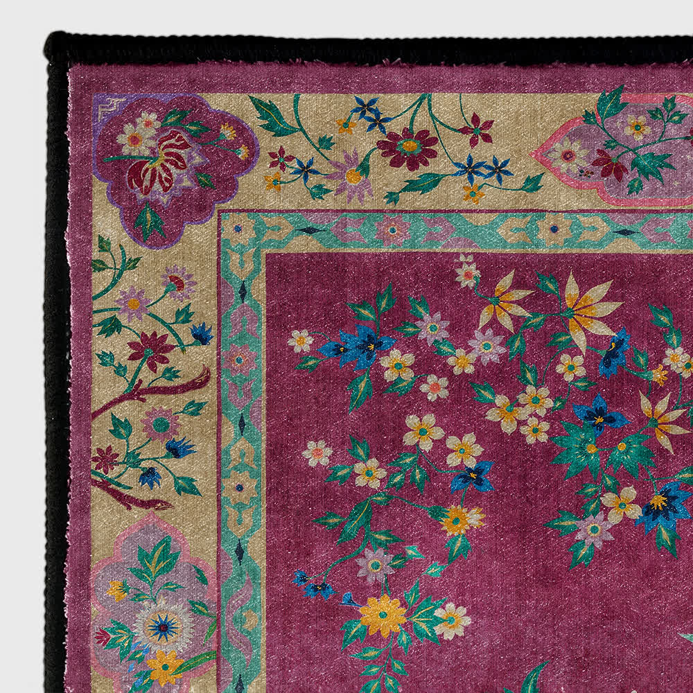 Retro Floral Indoor Outdoor Area Rug | Versatile Polyester Floor Carpet for Living Room, Balcony & Patio | Washable Decorative Rug
