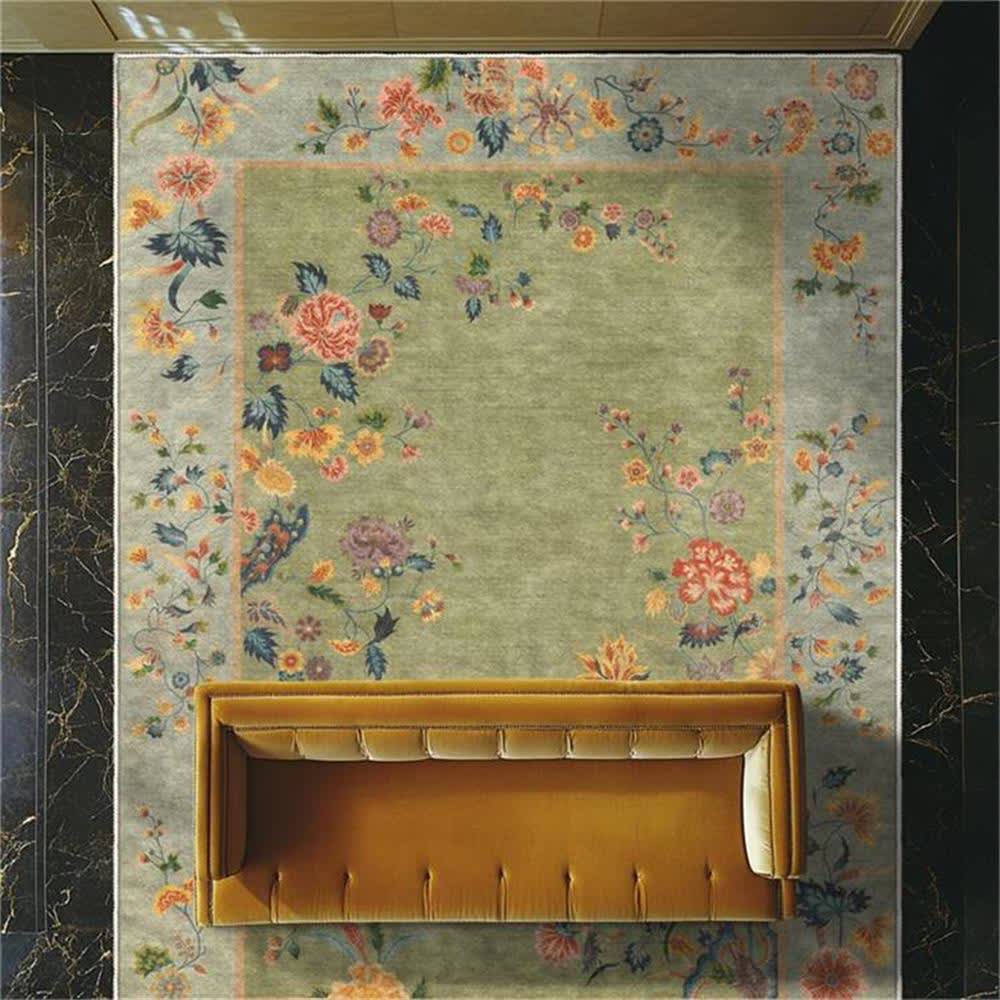 Floral Indoor Outdoor Non-Slip Area Rug | Weather-Resistant Decorative Carpet for Patio, Living Room & Bedroom | Soft Polyester Floor Rug