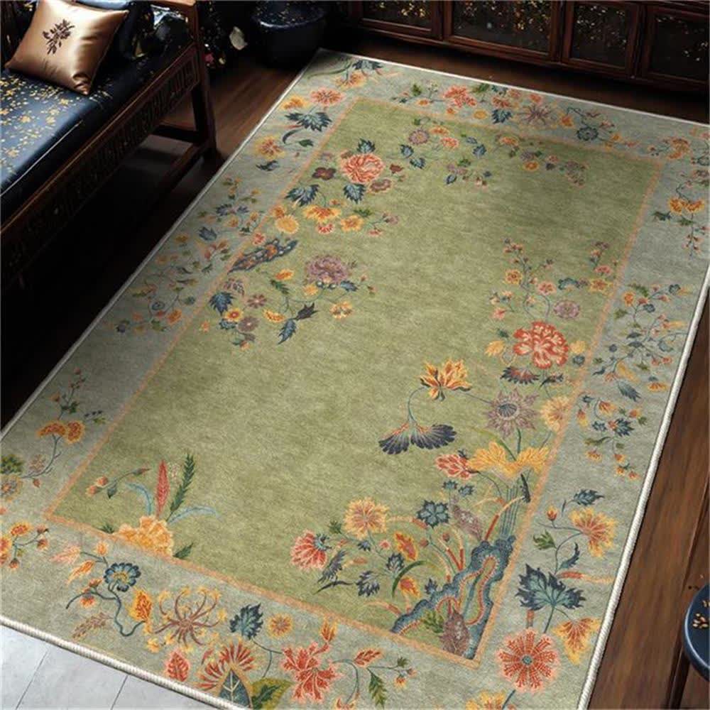 Floral Indoor Outdoor Non-Slip Area Rug | Weather-Resistant Decorative Carpet for Patio, Living Room & Bedroom | Soft Polyester Floor Rug