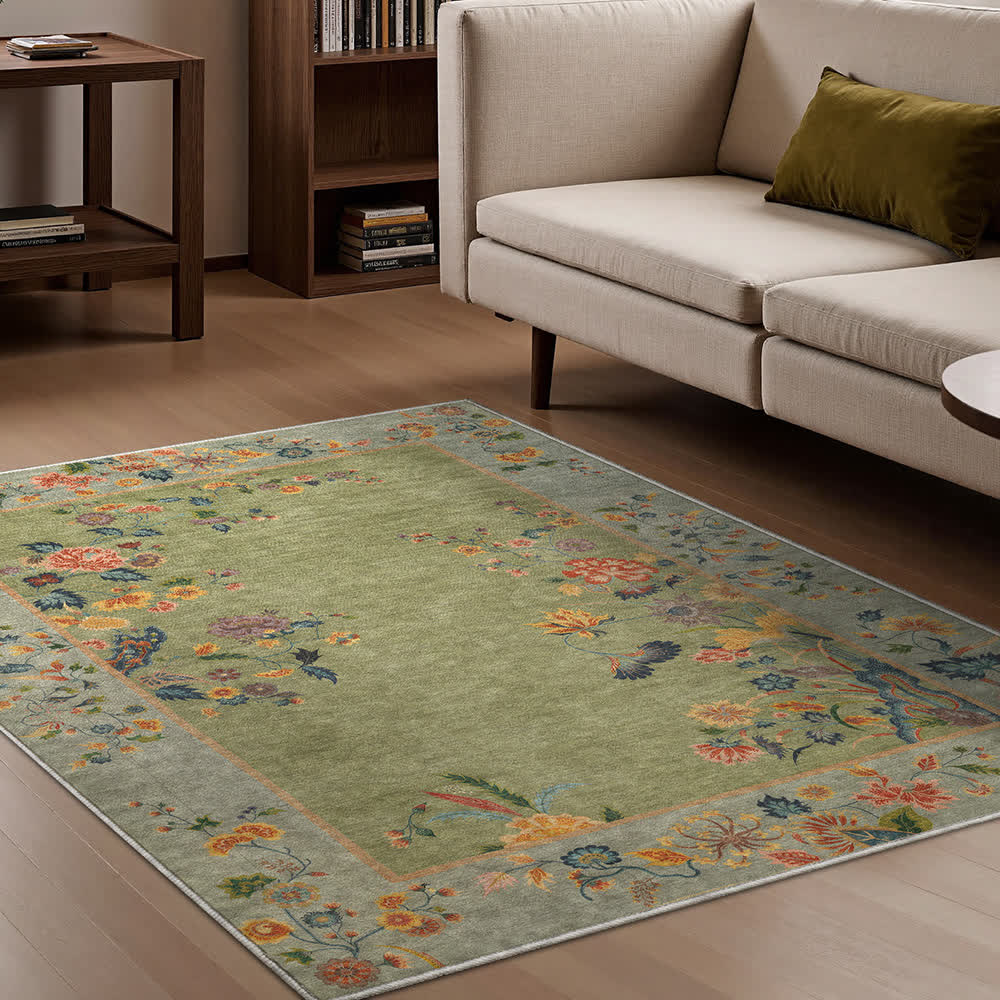 Floral Indoor Outdoor Non-Slip Area Rug | Weather-Resistant Decorative Carpet for Patio, Living Room & Bedroom | Soft Polyester Floor Rug