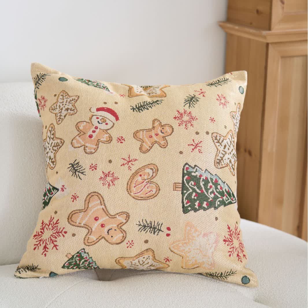 Christmas Gingerbread Man Jacquard Throw Pillow | Festive Holiday Decorative Cushion | Soft Polyester Cushion with Polypropylene Cotton Insert | Christmas Sofa & Bed Accent