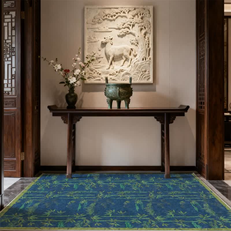 Bamboo Pattern Foldable Area Rug | Soft Washable Polyester Carpet | Lightweight Anti-Slip Floor Rug for Living Room Bedroom Entryway | Nature-Inspired Home Decor