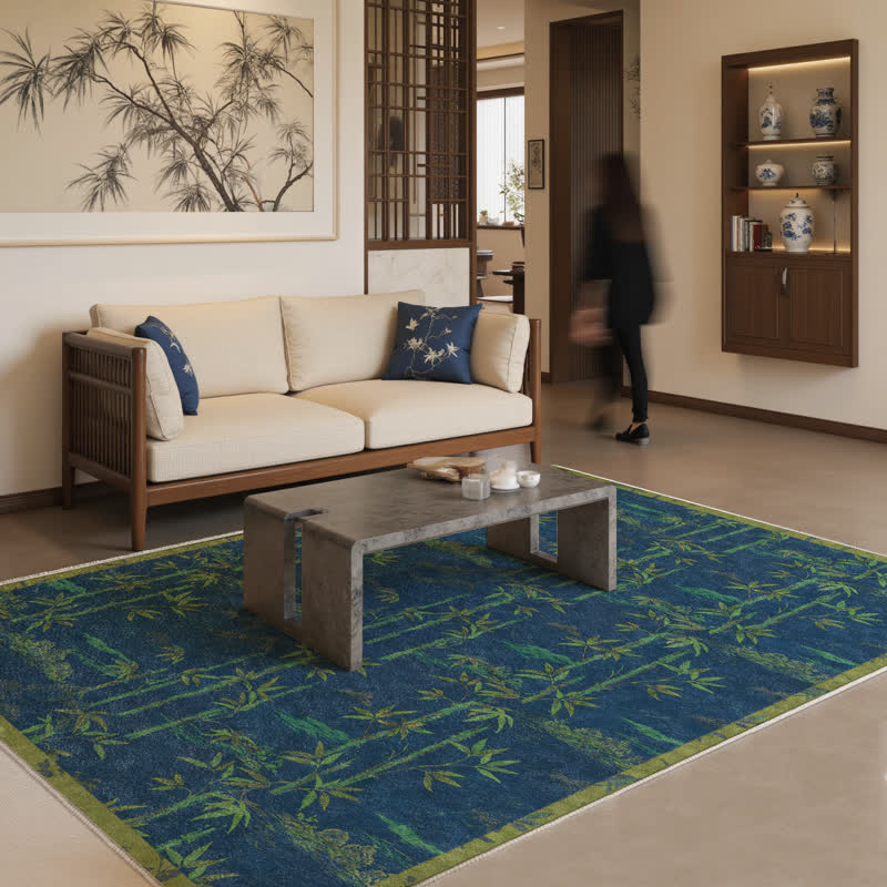 Bamboo Pattern Foldable Area Rug | Soft Washable Polyester Carpet | Lightweight Anti-Slip Floor Rug for Living Room Bedroom Entryway | Nature-Inspired Home Decor