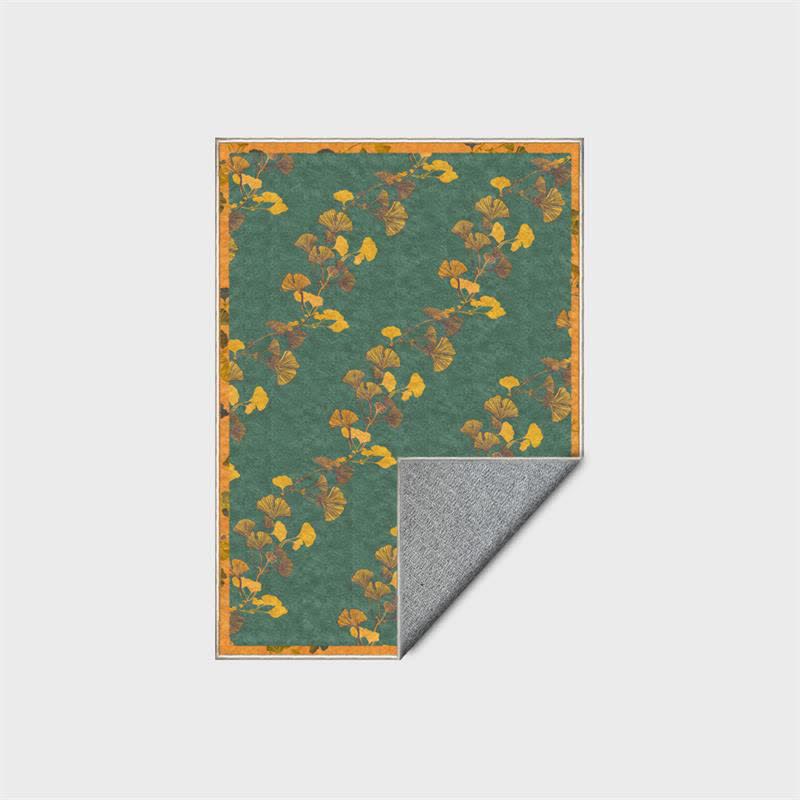 Pastoral Ginkgo Leaf Foldable Area Rug | Anti-Slip Washable Polyester Carpet | Nature-Inspired Indoor Outdoor Floor Rug | Rustic Home Décor