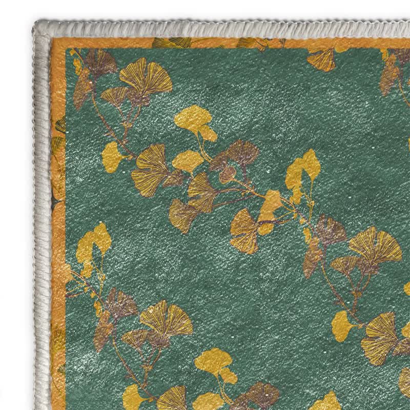 Pastoral Ginkgo Leaf Foldable Area Rug | Anti-Slip Washable Polyester Carpet | Nature-Inspired Indoor Outdoor Floor Rug | Rustic Home Décor