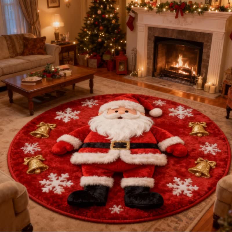 Christmas Santa 3D Effect Rug | Non-Slip Plush Holiday Floor Mat | Festive Faux Cashmere Winter Carpet