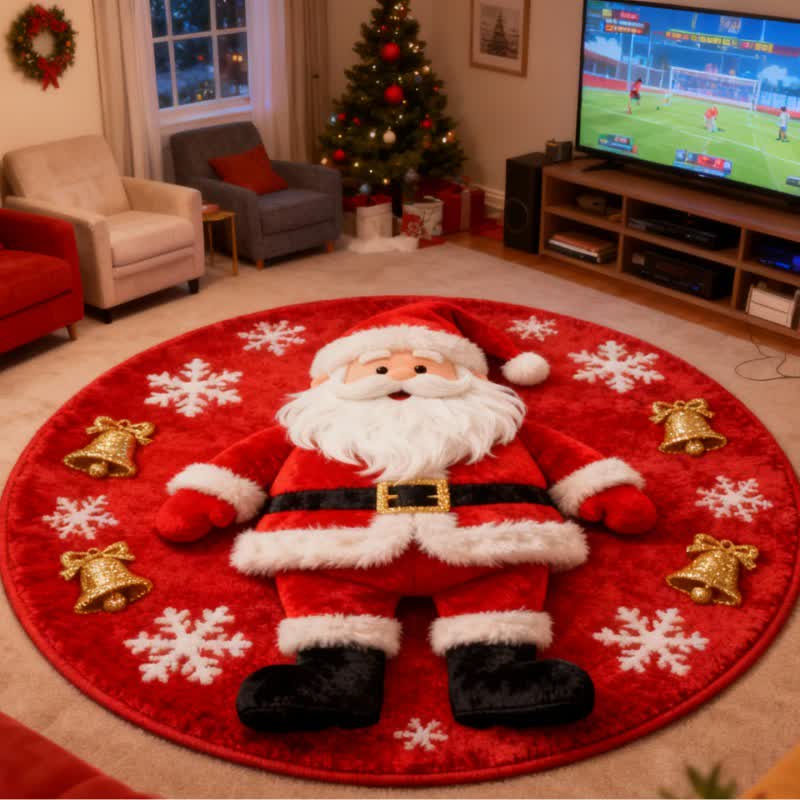 Christmas Santa 3D Effect Rug | Non-Slip Plush Holiday Floor Mat | Festive Faux Cashmere Winter Carpet