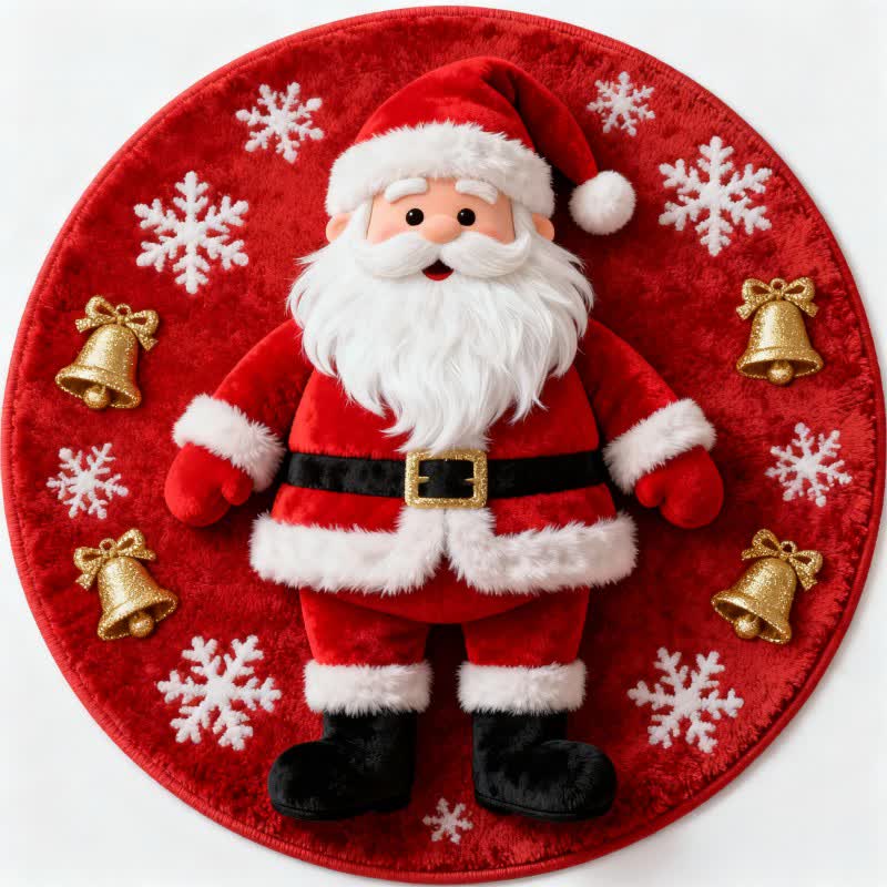 Christmas Santa 3D Effect Rug | Non-Slip Plush Holiday Floor Mat | Festive Faux Cashmere Winter Carpet