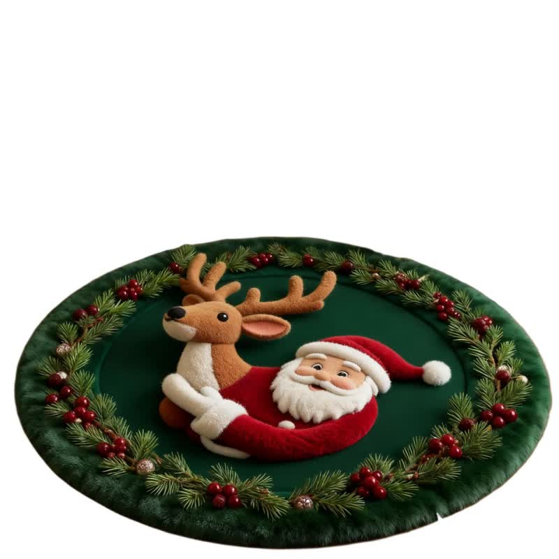 Christmas Santa 3D Effect Rug | Non-Slip Plush Holiday Floor Mat | Festive Faux Cashmere Winter Carpet